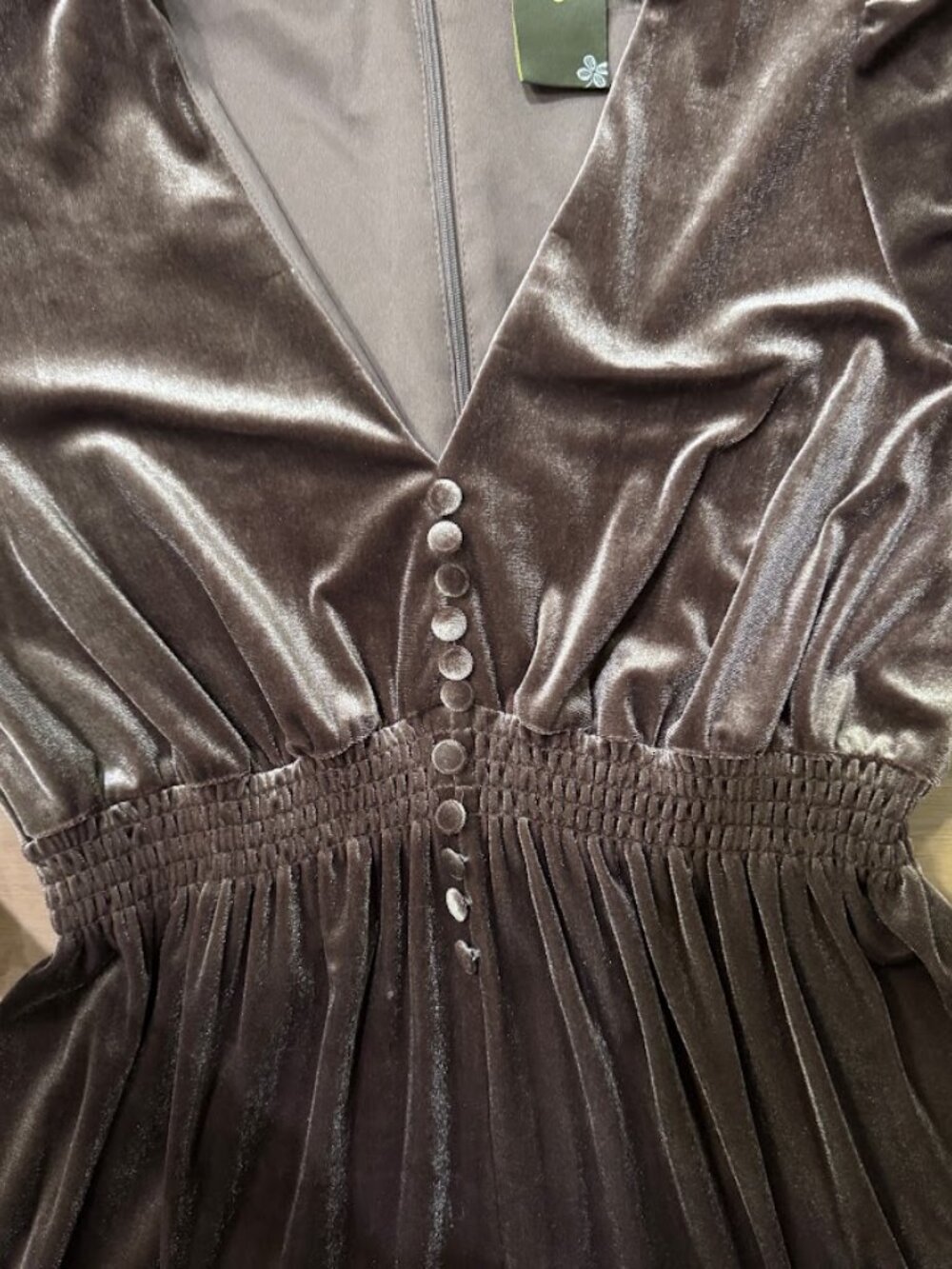 Taylor Taupe Velvet Dress 4 Whimsigoth Dark Academia Romantic Ruffle Mini - Picture 9 of 13